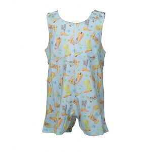 Light Blue Cowboy Boot Print Toddler Romper NWT